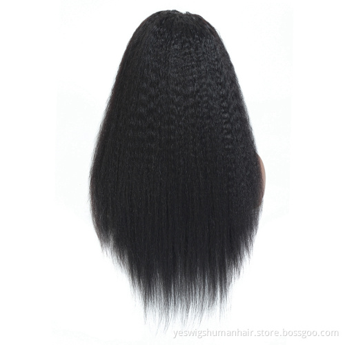Wholesale Cambodian Human Hair Wig Kinky Straight Wave Lace Frontal Human Hair Kinky Yaki Straight Wig Pre Plucked Ready To Ship